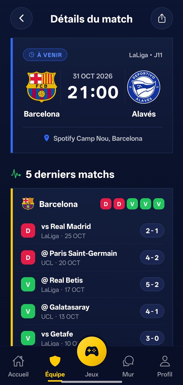 Détails du match : affiche, coup d'envoi et 5 derniers matchs